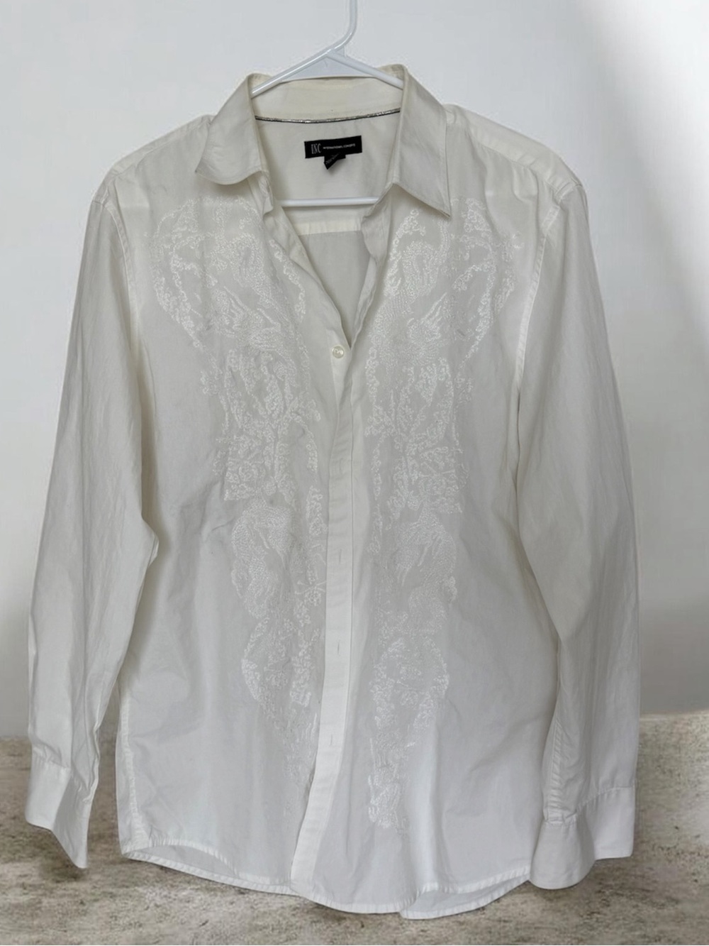 INC International Concepts White Embroidered Men's Dress Shirt